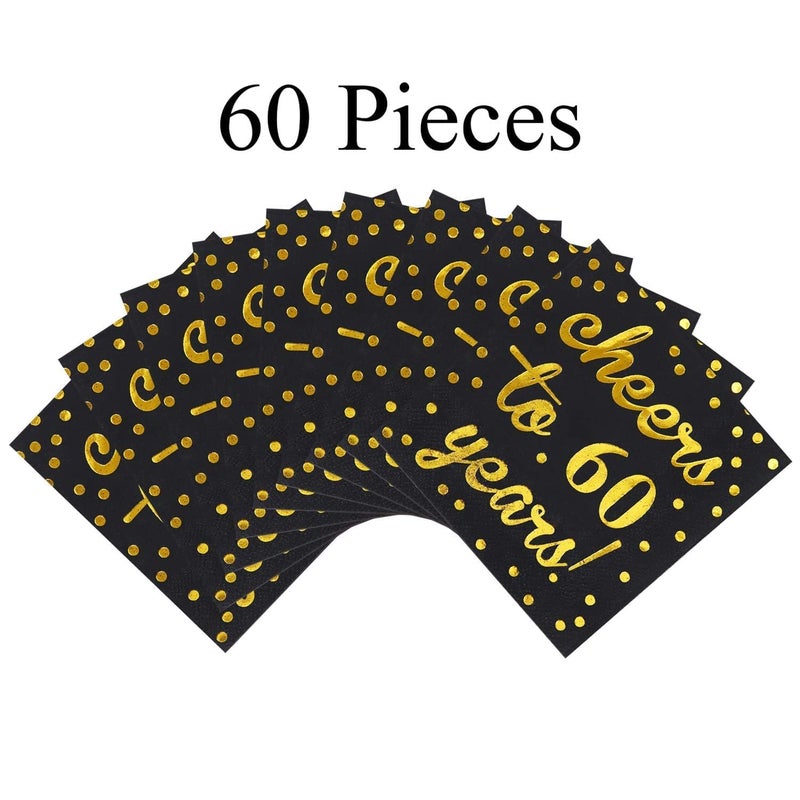 Elcoho 60 Pack Cocktail Napkins 60th Birthday Decorations Luncheon Napkins for Birthday, Anniversary Party Supplies (60th Anniversary) - Image 3